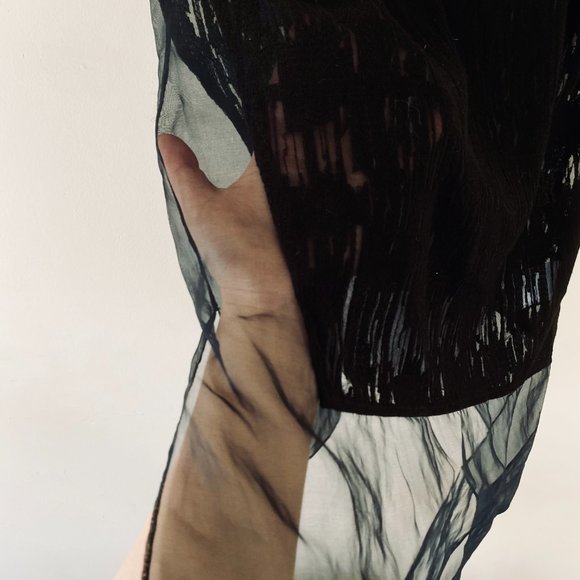 Helmut Lang  Embroidered Silk V-Neck Top Black - Picture 7 of 10